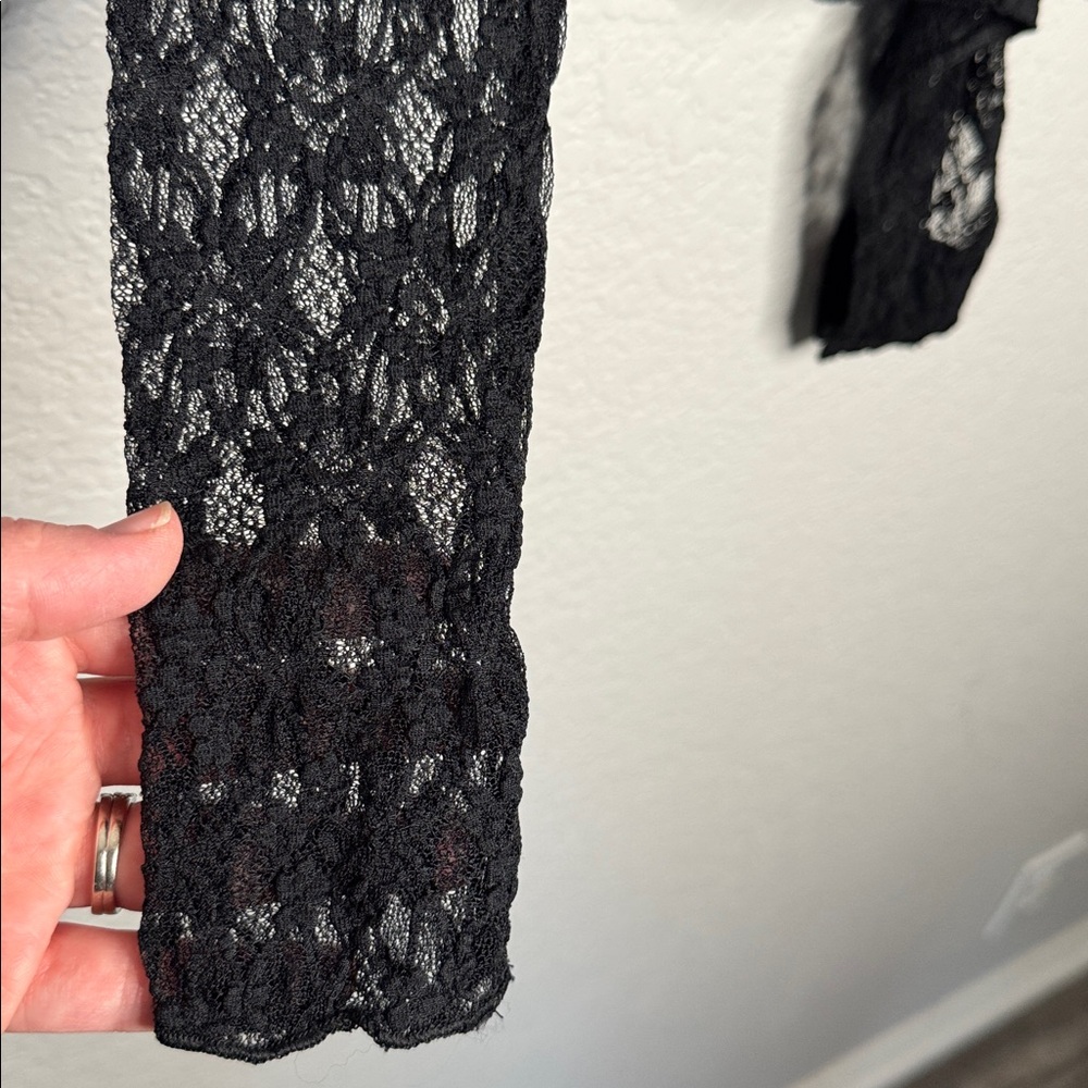 NWT Naked Wardrobe Black Lace Sheer Long Sleeve Bodysuit Large Ruched Mock Neck - Picture 5 of 11